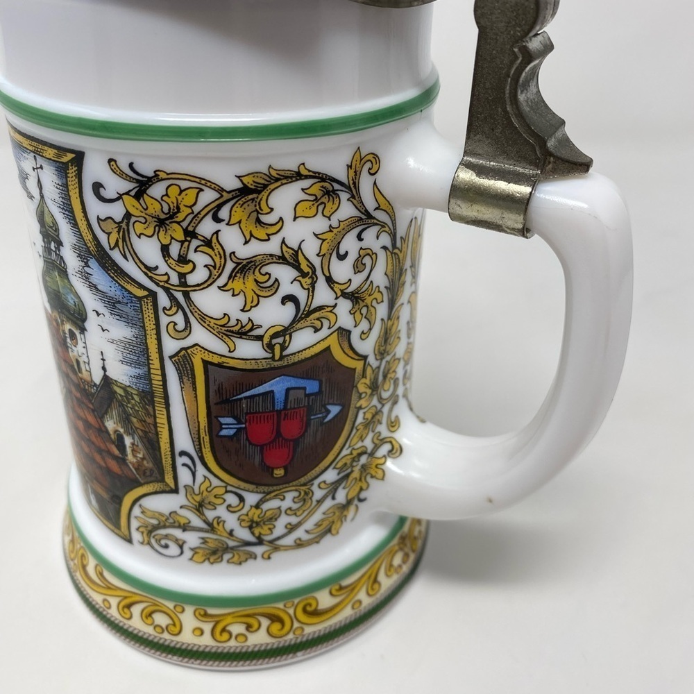 Vintage Original German BMF Milk Glass Beer Stein Mug with Lid - Picture 2 of 7